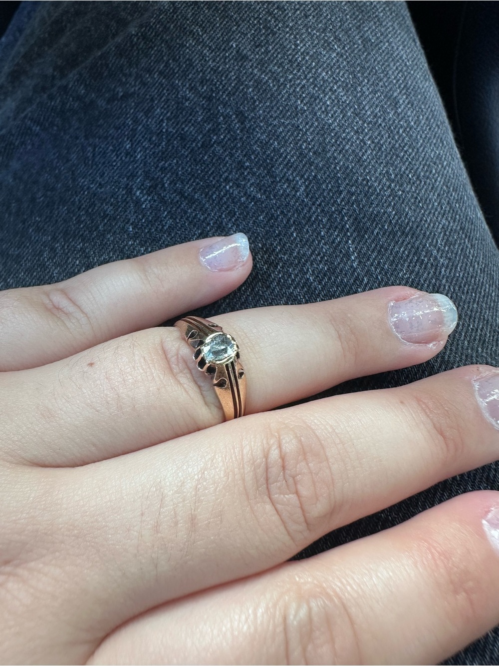 Eastern European Victorian Gold-Tone Ring with Clear Gemstone